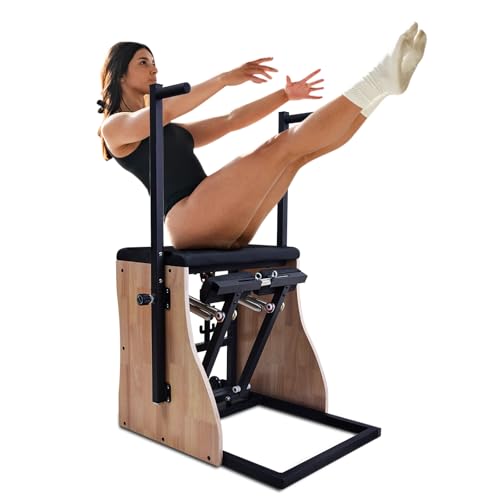 Pilates Chair for Yoga Fitness Pilates Reformer Machine with Split Pedal,Handles & Springs of Different Resistances Pilates Combo Equipment Non-Slip Socks for Home Use Gym Workout & Rehabilitation