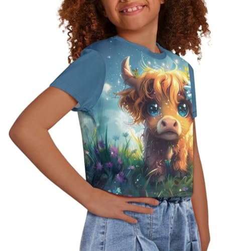 Image of Girl Crop Top Shirts for Summer Cute T Shirts Short Sleeve Tees for Kids 5-16