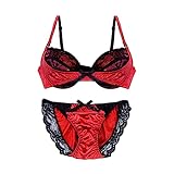 Moca＆Bunny レッド F80 レディース ブラ ブラジャー ショーツ 上下 セット 下着 女性 女性下着 ブラジャーショーツセット ブラショーツセット 3/4 カップ セクシー サテン レース 勝負 おおきいサイズ 大きいサイズのブラ ブラジャー大きいサイズ おっきいサイズ サイズ大きめレディース 大きいサイズ下着レディース 特大ブラジャー ブラレディース大きいサイズ ブラジャーサイズ