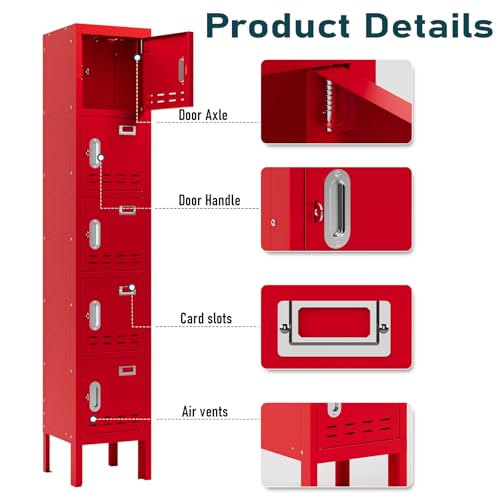 Image of BUTISOW Metal Lockers - 66 inch Height Steel Lockers for Employees with 5 Door Storage Locker with Card Slot for Employees Gym School Home Office Garage - Assembly Required