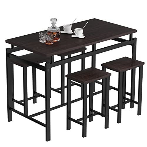 Basenji Dining Table Set For 4, 5 Piece Kitchen Table And Chairs With Wine Rack And Glass Holder, Bar Table And Chairs Set Space Saving For Pub Breakfast (Espresso) #TOP1