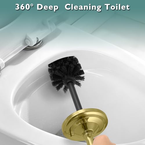 Image of Stainless Steel Toilet Brush and Holder,Gold Toilet Bowl Brush with Long Handle for Bathroom,Toilet Brushes-Space Saving,Covered Brush, Durable, Deep Cleaning,Splash Resistant