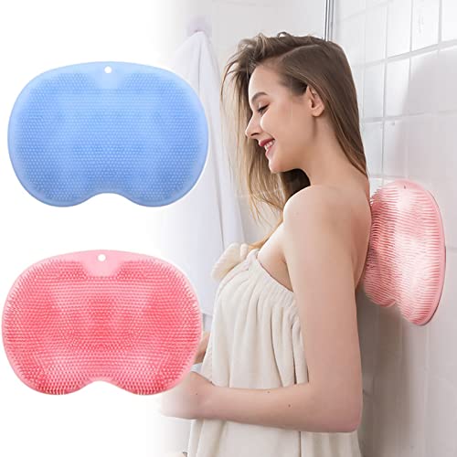 2 Pack Shower Shower Foot & Back Scrubber,Wall Mounted Back Scrubber, Silicone Bath Massage Cushion Brush with Suction Cups,Bathroom Wash Foot Mat Exfoliating Dead Skin Foot Brush