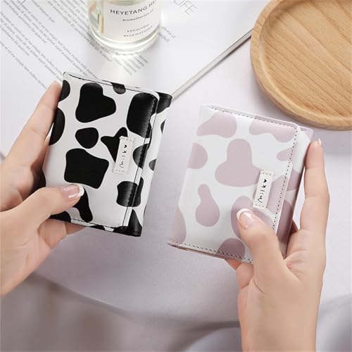 Small Cow Print Wallet for Women, Portable Tri-folded Credit Card Wallet, ID Window Card Holder Purse for Women (Black)3