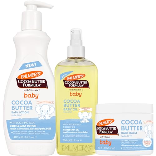 Image of Palmer's Cocoa Butter Formula Baby Essentials Trio, Lotion (13.5  Oz), Oil (5.1 Oz), Balm (3.5 Oz), Provides 48 Hr Moisture to Soothe & Protect Baby’s Skin