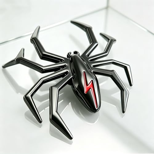 Image of 3D Spider Chrome Emblem Badge Sticker Decoration for Car, Truck, Motorcycle, RV, Scooter, SUV, Door, Window (Black+Red Flash Spider)