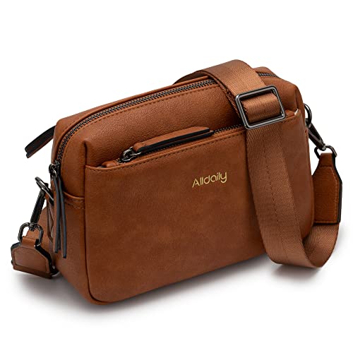 Alldaily Small Triple Zip Crossbody Purse for Women, Vegan Leather Phone Bag with Wide Shoulder Strap
