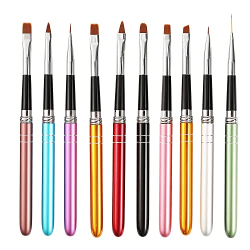 Nail Art Brushes, Paint Brushes Set，10Pcs Nail Brushes for Nail Art with Nail Extension Gel Brush , Nail Art Liner Brush and Nail Dotting Pen for Home Use and Professional Nail Salon