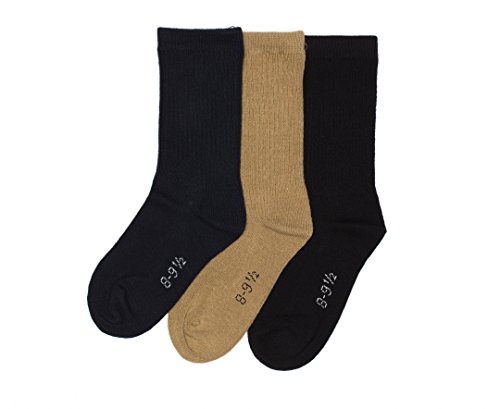 Trimfit Big Boys' Rib Cotton Crew Comfortoe 3-Pack, Navy/Chino/Black, Medium/8-9.5