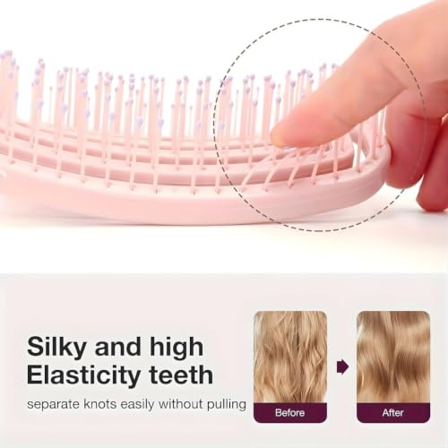Image of 3D Detangling Hair Brush for Women & Men, Flexible Vented Hair Comb for Curly, Wavy & Straight Hair, Wet & Dry Styling Brush, Scalp Massage & Tangle Grooming Brush, Pink