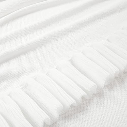 Image of Lush Decor Reyna Soft Knitted Ruffle Throw Blanket, 104 inch W x 88 inch L, White - Classic Ruffled Bedding - Knit Blanket - Cozy Oversized Blanket For Bed or Couch - Vintage, Minimalist & Cottage Home Decor