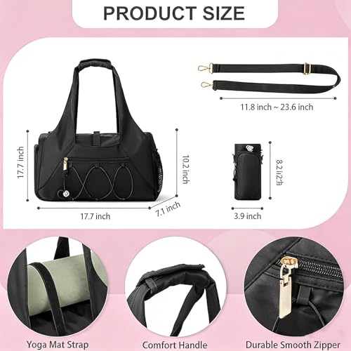 FULONEEI Gym Bag for Women, Yoga Mat Bag with Shoe Compartment and Wet Pocket, Sport Yoga Gym Bag with Yoga Strap, Carryall Yoga Tote Bag, Black by FULONEEI - Used condition - Image 2