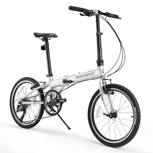 ROCKBROS MBS·20E Bicicleta Plegable de 20 Pulgadas, Aleación de Aluminio y 8 Velocidades, 11kg Portátil Ligero para Adultos y Adolescentes, Plateado