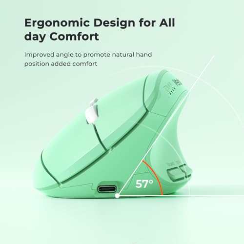 Image of MEETION Ergonomic Wireless Mouse, Bluetooth Vertical Rechargeable Mice, 4 Adjustable DPI 800-2400, Bluetooth 5.2+5.2+USB Mouse for Windows /Mac, for Laptop /PC /Desktop /Computer /iPad -Green