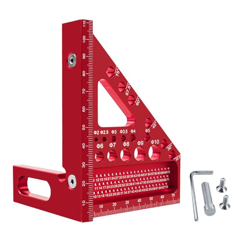 Vordpe Équerre de charpentier 3D - Outil de mesure - Angle d'onglet multifonction - En alliage d'aluminium - 22,5 °-90 ° - Pour ingénieur, menuisier, artisanat - Dessin spécial (rouge)