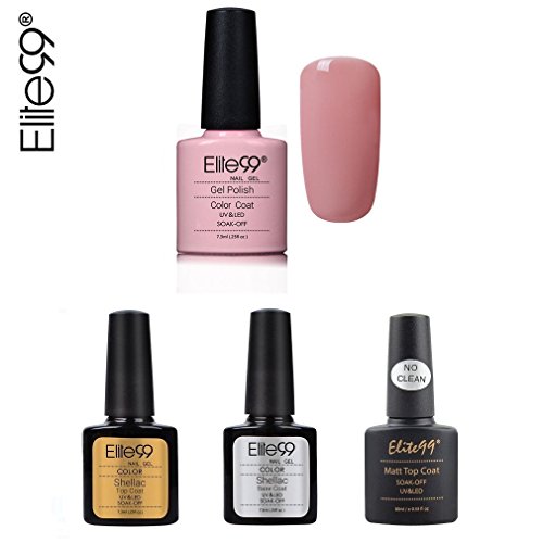 Elite99 Esmalte Semipermanente UV LED 4pcs Kit Uñas de Gel Pintauñas con Base Top Coat, Top Coat Mate, Esmalte de Uñas Soakoff Manicura - 90485