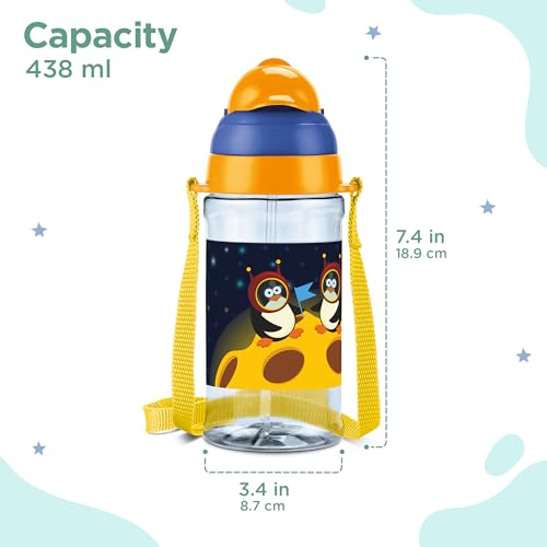 Image of MILTON Smilo 450 Sipper PET Water Bottle for School Kids | Food Grade & BPA Free | Leak Proof & Durable | Easy to Carry Loop | Ideal for Home, School & Office Use, 438 ml, Blue