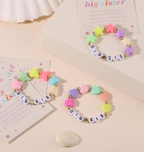 3pcs Big Sister Bracelets Set, 3 Style Colorful Acrylic Initial Beaded Bracelets with Butterfly Star Heart Charm Letter Jewelry Female Accessories for Big Sisters Gift3