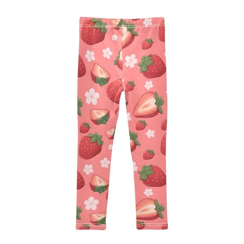 Cute Strawberry Blossom Floral Girls Leggings Ultra Soft Compression Yoga Gym Pants for Kids 4-10T2