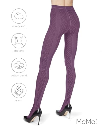 Image of MeMoi Juneau Diamonds Cotton Tights for Women, Cozy and Elegant Sweater Tights - Sizes Small to X-Large
