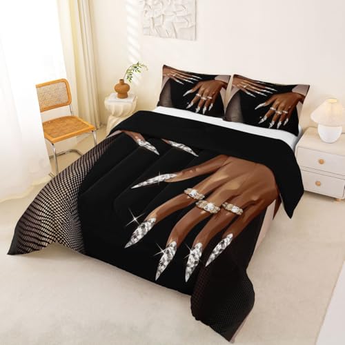 Image of Erosebridal African American Comforter Set Queen Size Black Woman Bedding Set for Women Girls Afro Magical Comforter Black Female Quilt Duvet for Teens Adult Melanin Bedroom Decor, 3 Piece
