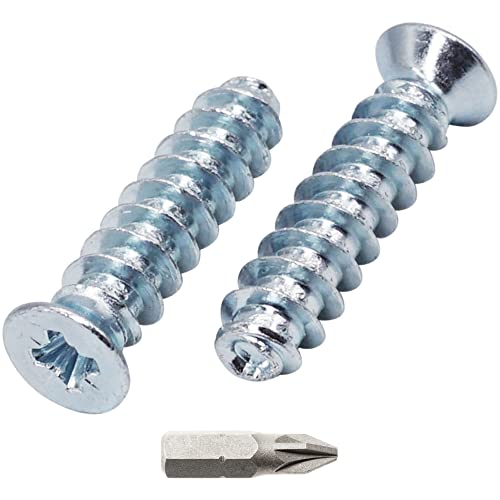 SKIR'CO (50 pcs) Zinc Plated Euro Screws 6.3 x 24 mm, Drawer Runner Screws, Flat Countersunk Head, Hinge Screws