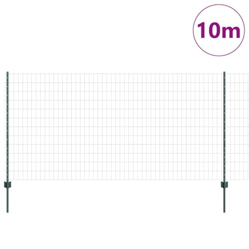 Grüner Gartenzaun mit Pfosten, 1,2 x 10 m, Stahl und PVC, robuste Drahtgeflecht-Einzäunung, ideal für Garten und Terrasse, langlebiger Sichtschutz