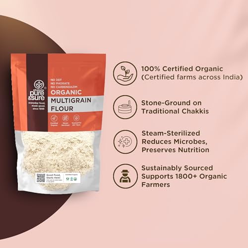 Image of Pure & Sure Multigrain Flour (Atta) 5Kg | 6-in-1 multigrain flour with wheat, soya, maize, besan, psyllium husk & more, diabetic-friendly, 20% lower GI, high protein & fiber, healthy weight