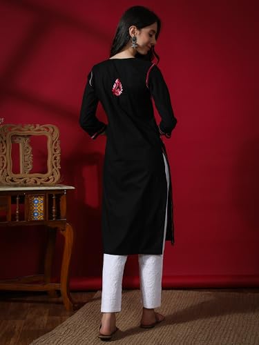 Image of Seva Chikan Hand Embroidered Lucknowi Chikankari Regular Straight Cotton Kurta Kurti for Women SCL4243