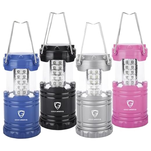 Gold Armour 4 Pack LED Camping Lantern Portable Flashlight with 12 aa Batteries - Survival Kit for Emergency, Hurricane, Power Outage Great (Multicolor)