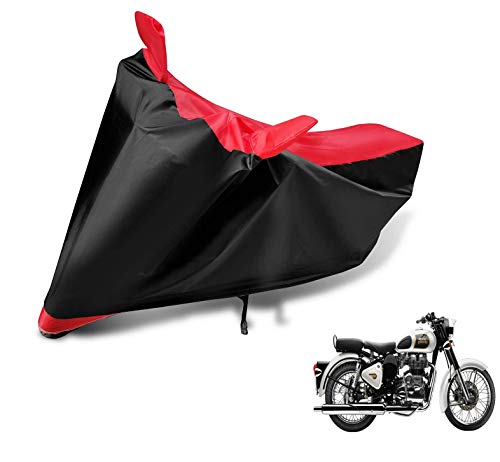 Image of Auto Hub Bike Cover Compatible with RE Classic 350 with Mirror Pocket, Dustproof, Heat Resistant, Triple Stitched, Classic 350 Bike Cover- Black, Red
