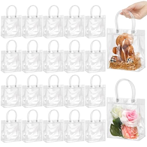 ProSuites 20 Pack Clear Plastic Gift Bags with Handles for Wedding Favors Small Party Favor Bags 5.1 L x 2.75 W x 5.9 H - Premium Quality Bulk Packaging Included