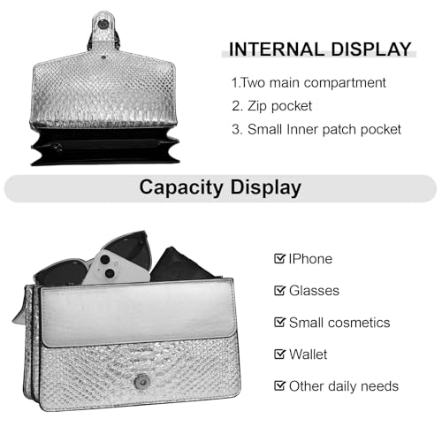Image of Women's Crossbody Shoulder Bag Snake Print Satchel Purse Leather Chain Clutch Evening Handbag