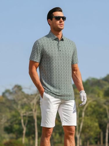 Image of Alex Vando Mens Golf Shirts Short Sleeve Breeze Quick-Dry Print Polo Shirt