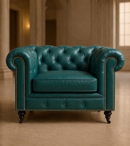 Image of Modern Classic Design Leatherette Luxury Chester Sofa Set with Button Tufted, Sofa for Living Room Home, Office, Hotel, Retaurant, Banket Hall and Lobby (Tel Green, 3+1=4 Seater Sofa)