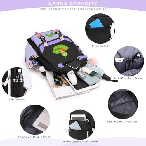 Violet Caterpillar Bookworm Daypack Fashion Durable Bookbags for Women Adults Travel 18 X 11.4 X 6.3inch4