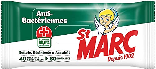 ST MARC Lingettes Nettoyantes et Désinfectantes Antibactériennes, Compostables- 30 Lingettes Extra-Larges