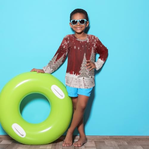 Boys Rash Guard Swim Shirt Long Sleeve UPF+ 50 Sun Shirts Quick Dry Shirt Christmas Coffee Tree Red Wooden for Toddler Kids4