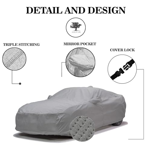 Image of Sulfar 100% Waterproof Car Body Cover Compatible with Mirror for Hyundai Santro Xing (Triple Stitched, Full Bottom Elastic, Grey-TB)