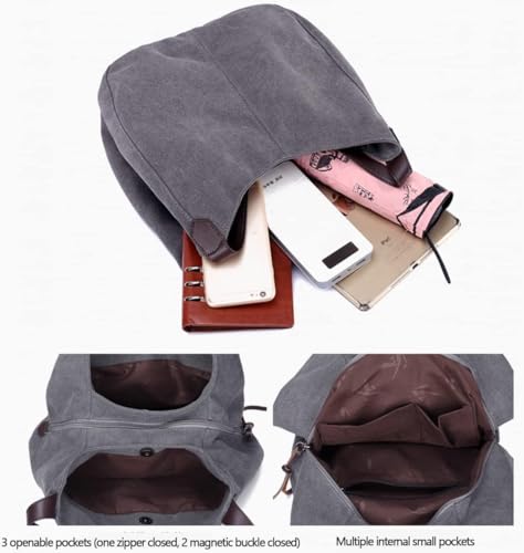 Image of Women Canvas Hobo Purse Multi Pocket Handbags Shoulder Bags Totes Purses
