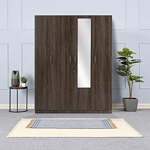 Image of Wakefit Wardrobe | 1 Year Warranty | Engineered Wood Almirah, Cupboard for Clothes Storage | 4 Door, Mirror, 1 Drawer, 1 Hanging Space | Gingham - Napa Oak