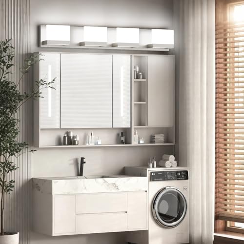 Image of Tipace Brushed Nickel Modern Vanity Light Fixtures 4 Lights LED Bathroom Lights Up and Down Bathroom Wall Lighting Over Mirror(White Light 6000K)