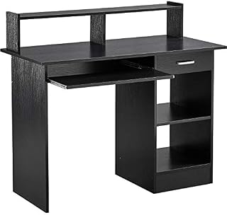 Yaheetech Office Computer Desk with Drawers Storage Shelf Keyboard Tray, PC Laptop Study Workstation for Home Office, Living Room, Bedroom, 106x50x94cm(LxWxH), Black