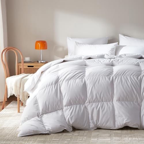 Goose Feather Down Comforter King Size,100% Organic Cotton Duvet Insert,All-Season Luxury Duvet Insert with Baffle Box Design, 750+Fill Power Hotel Collection Bedding Comforter