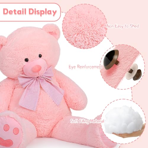 MorisMos 150cm Teddybär groß XXL, weich Rosa riesen teddys Kuscheltier XXL,Geschenk Freundin Mädchen Kinder Baby