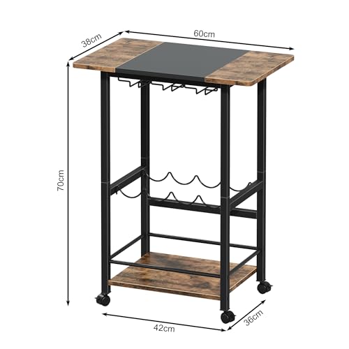 OYRREU Servierwagen mit Rollen - 3-stöckiger Barwagen | Mobiler Barwagen in Retro-Grau | Stehregal für Haus, Garten & Küche, Teewagen Bar Cart Trolley Grillwagen