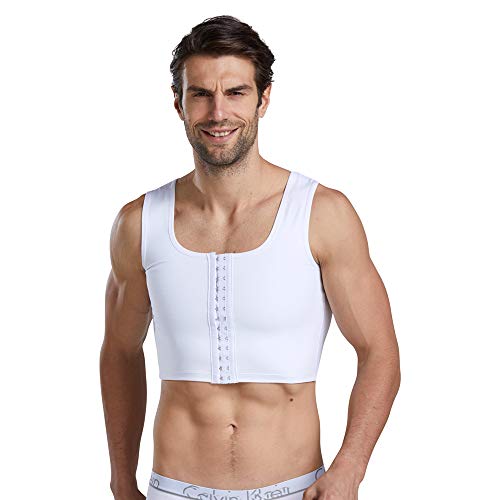 BaronHong Hommes Body Shaper Poitrine Binder Compression Plate 3 Rangées Fermoir Buste Corset Gilets (Blanc, XL)
