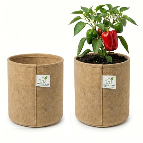 Image of 400 GSM Geo Fabric Round Grow Bags 24x24 Inch, Camel Color Planting Bags for Terrace and Kitchen Gardening Pack of 2