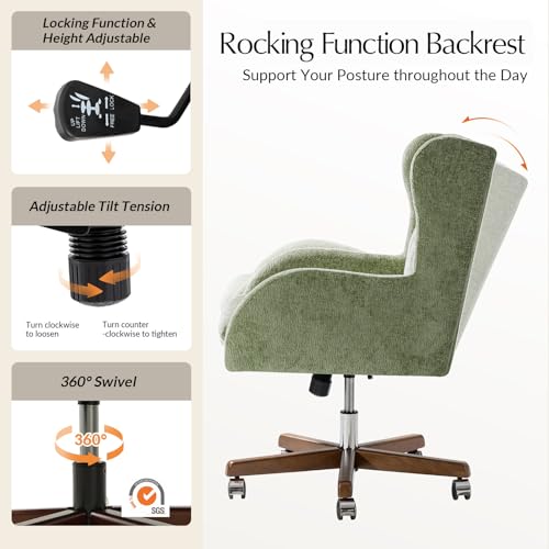 Image of HULALA HOME Modern Swivel Office Chair with Solid Wood Base, Moss