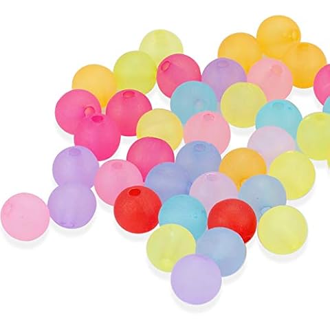 YouFia 300 Pieces Matt Beads for Threading, Multi-Coloured Acrylic Beads with Elastic Thread (8 mm) Cover